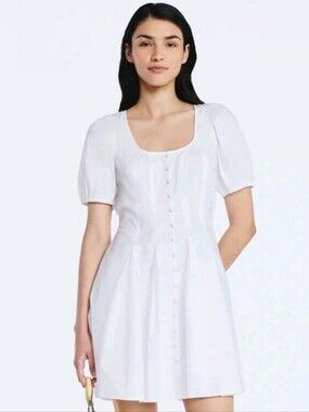 Scoop Women’s Button Front Mini Dress with Puff Sleeves
